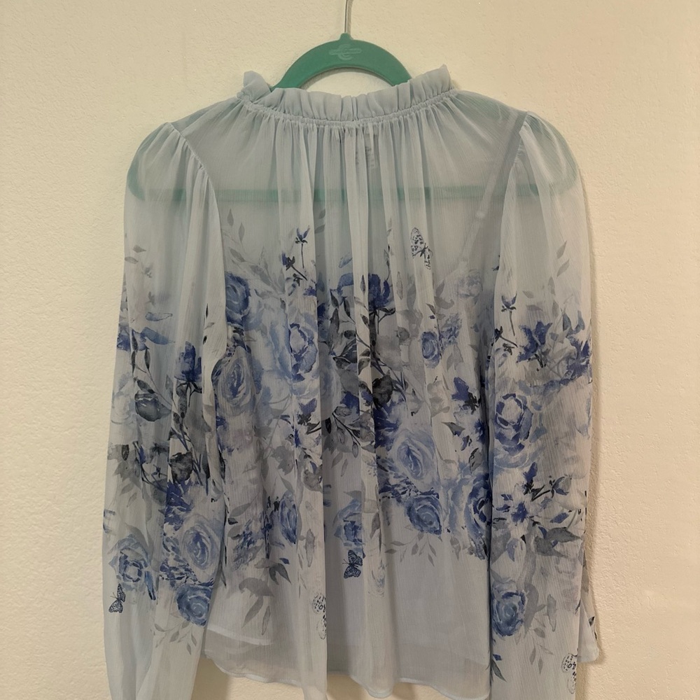 Rachel Zoe Blue Floral Sheer Blouse